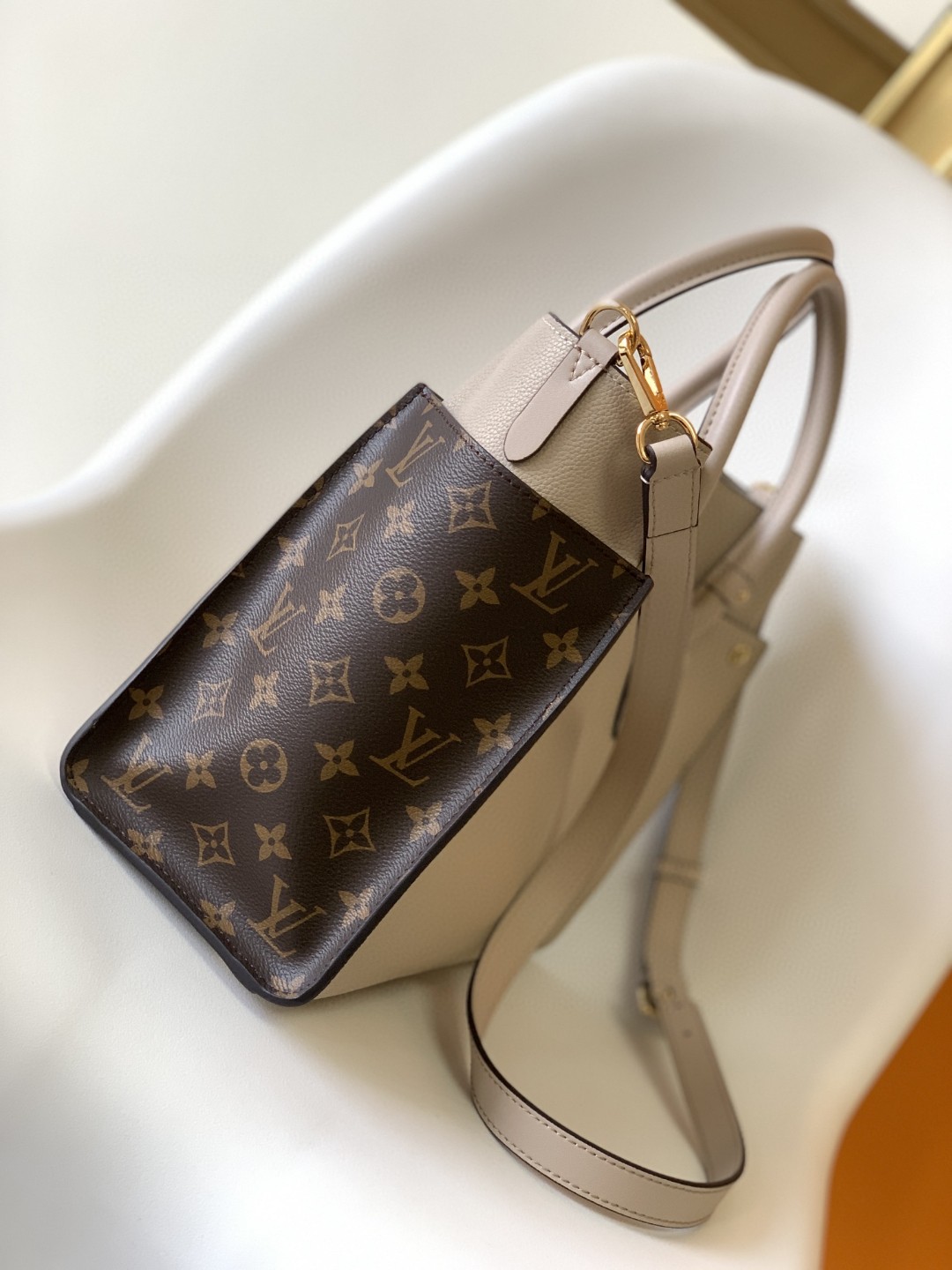 Louis Vuitton On My Side MM Tote Bag Monogram Canvas Greige For Women, Women’s Handbags, Shoulder Bags 12in/31cm