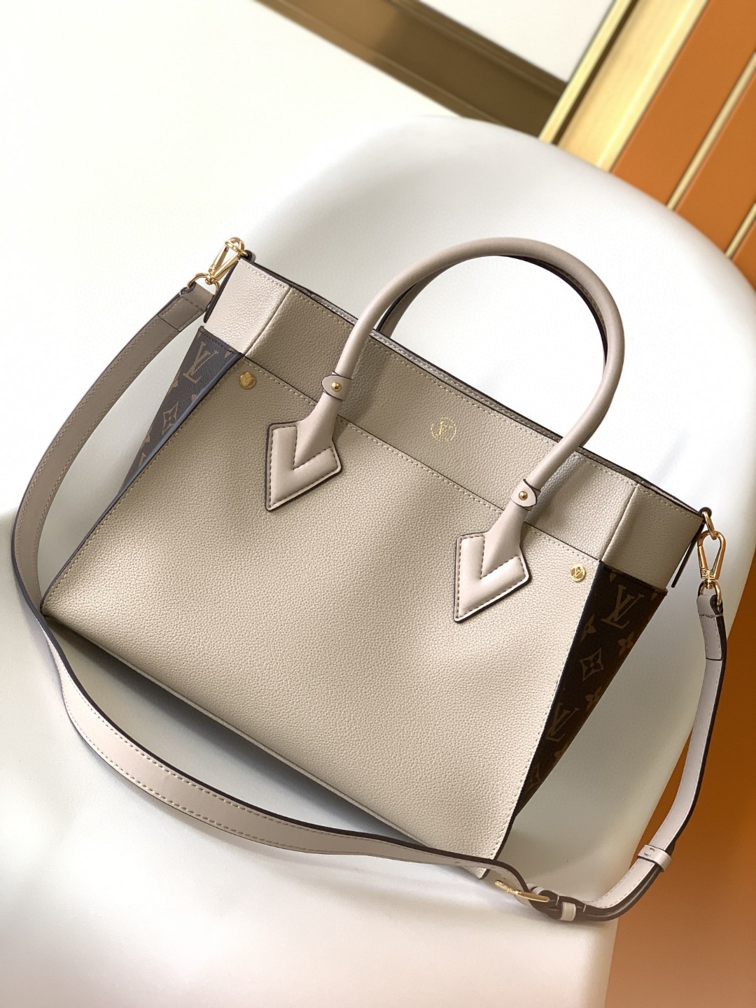 Louis Vuitton On My Side MM Tote Bag Monogram Canvas Greige For Women, Women’s Handbags, Shoulder Bags 12in/31cm
