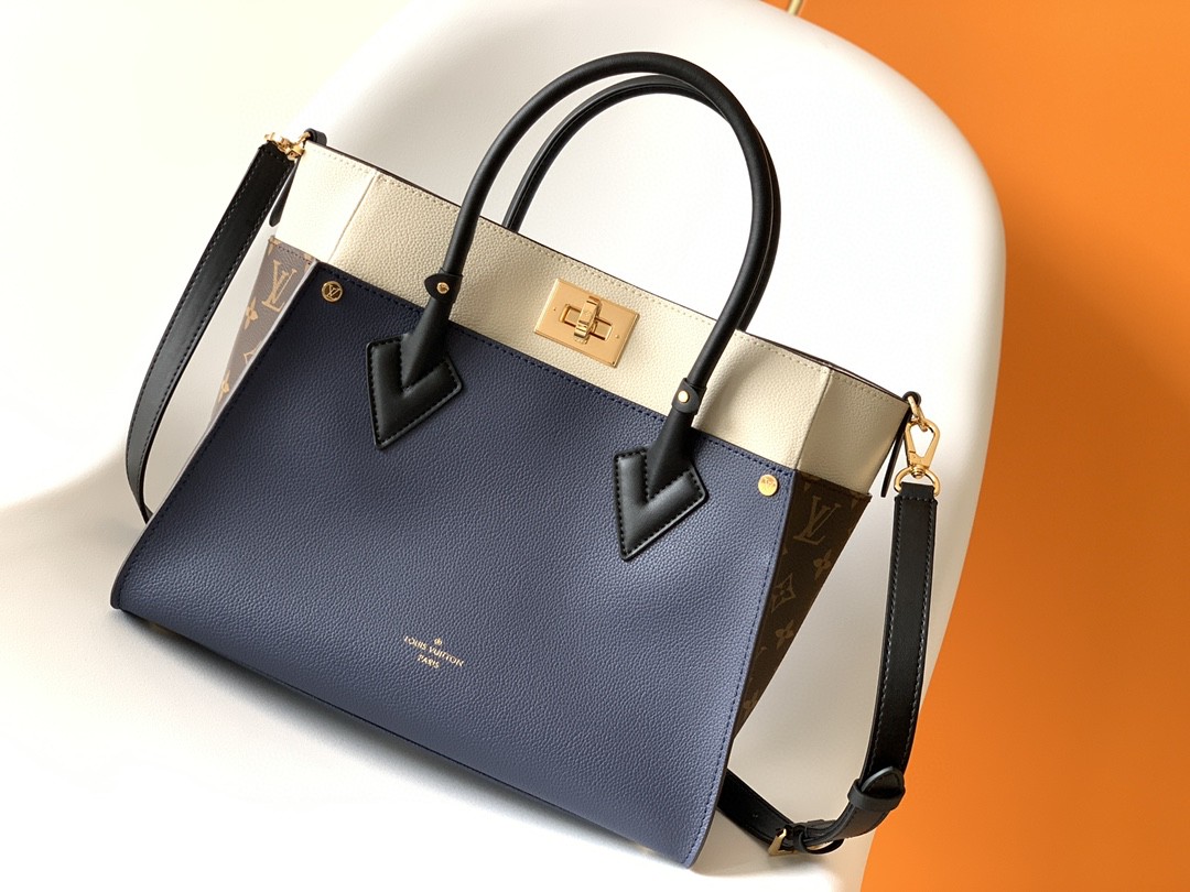 Louis Vuitton On My Side MM Tote Bag Monogram Canvas Navy Blue For Women, Women’s Handbags, Shoulder Bags 12in/31cm
