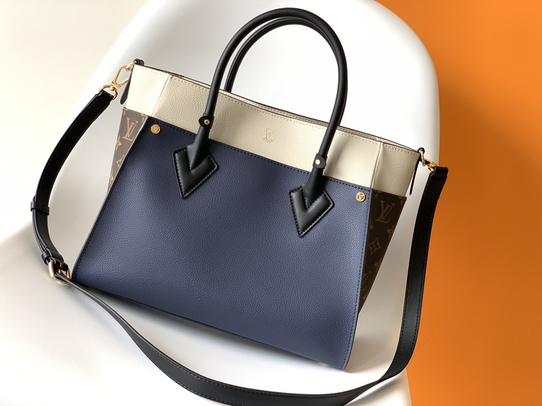 Louis Vuitton On My Side MM Tote Bag Monogram Canvas Navy Blue For Women, Women’s Handbags, Shoulder Bags 12in/31cm