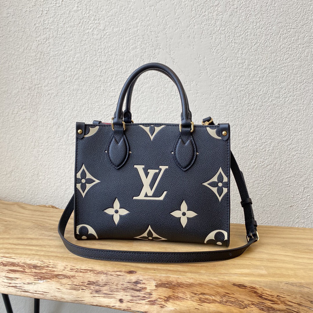 Louis Vuitton On The Go PM Bag Monogram Empreinte 9.8in/25cm Black/Beige