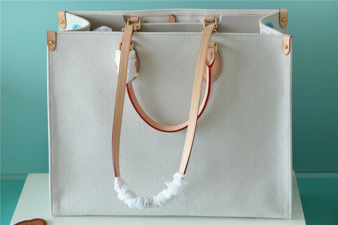 Louis Vuitton Onthego GM Monogram Giant And Raffia White/ Pink For Women, Women’s Handbags, Shoulder And Crossbody Bags 41cm/16.1in LV