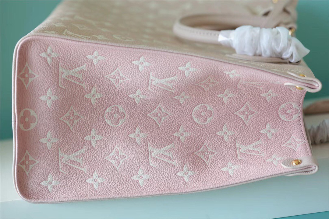 Louis Vuitton Onthego MM Monogram Empreinte Beige/ Pink/ Yellow For Women, Women’s Handbags, Shoulder And Crossbody Bags 35cm/13.8in