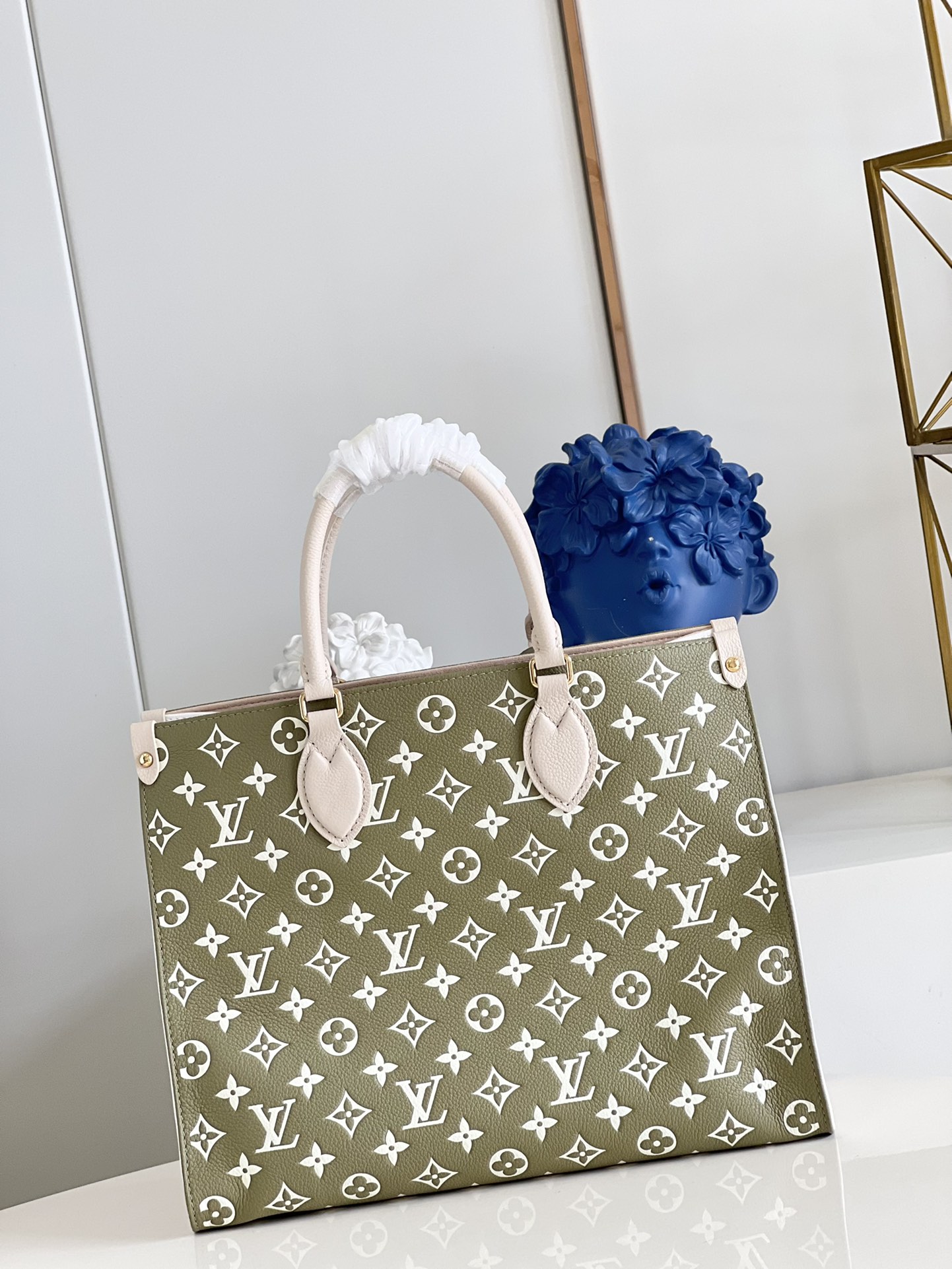 Louis Vuitton Onthego MM Monogram Empreinte Khaki Green For Women, Women’s Handbags, Tote Bags 35cm