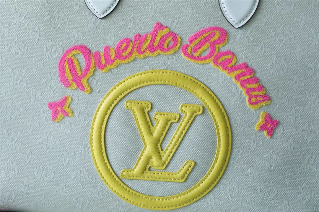 Louis Vuitton Onthego MM Monogram Giant And Raffia White/ Yellow For Women, Women’s Handbags, Shoulder And Crossbody Bags 35cm/13.8in LV 