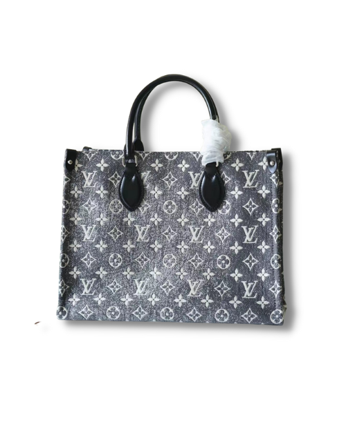 Louis Vuitton OnTheGo MM Monogram Jacquard Denim Shouder Bags Gray For Women 13.8in/35cm
