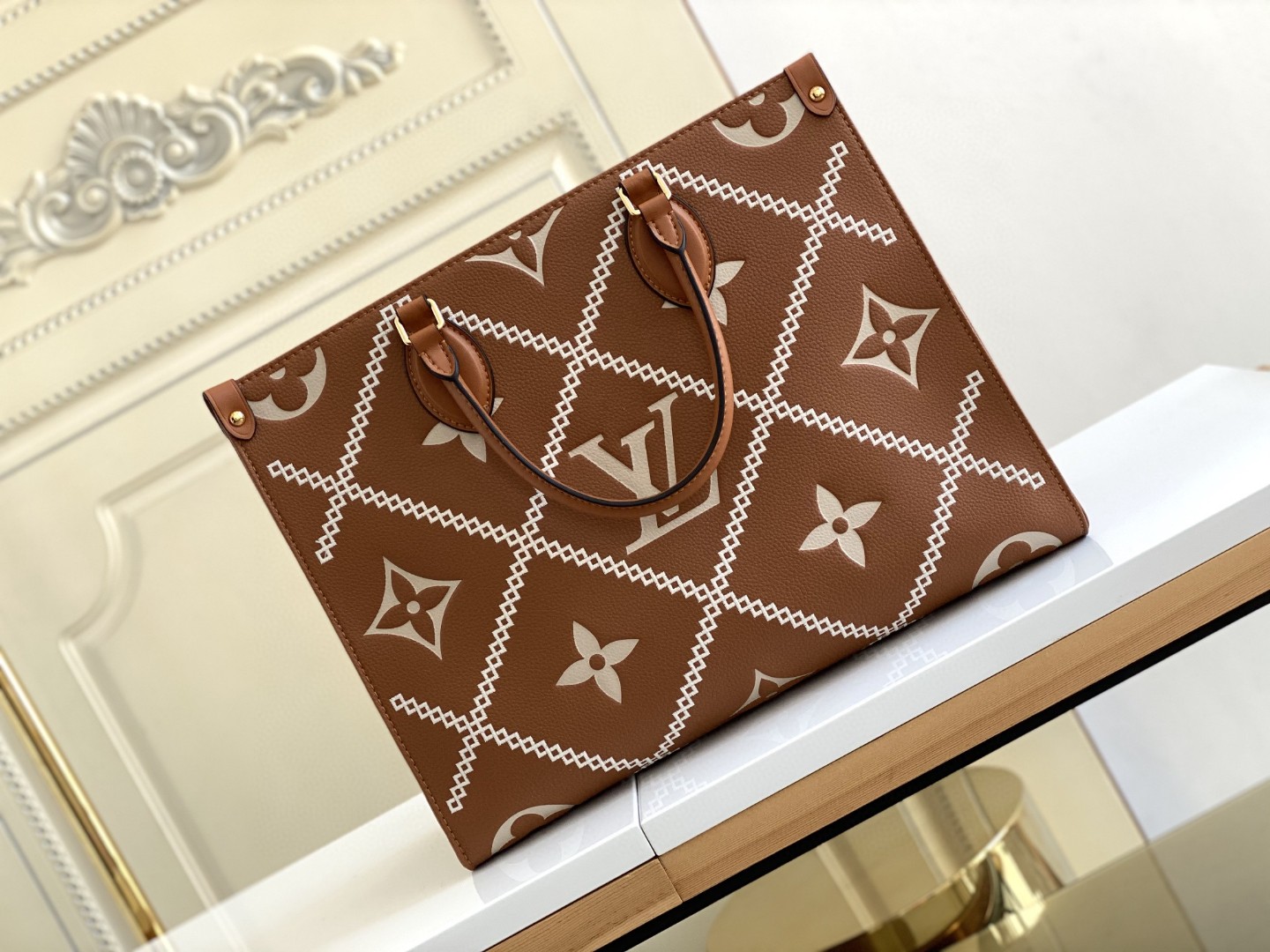Louis Vuitton Onthego MM Tote Bag Monogram Empreinte Arizona Brown For Women, Women Handbags, Shoulder Bags And Crossbody Bags 13.8in/35cm