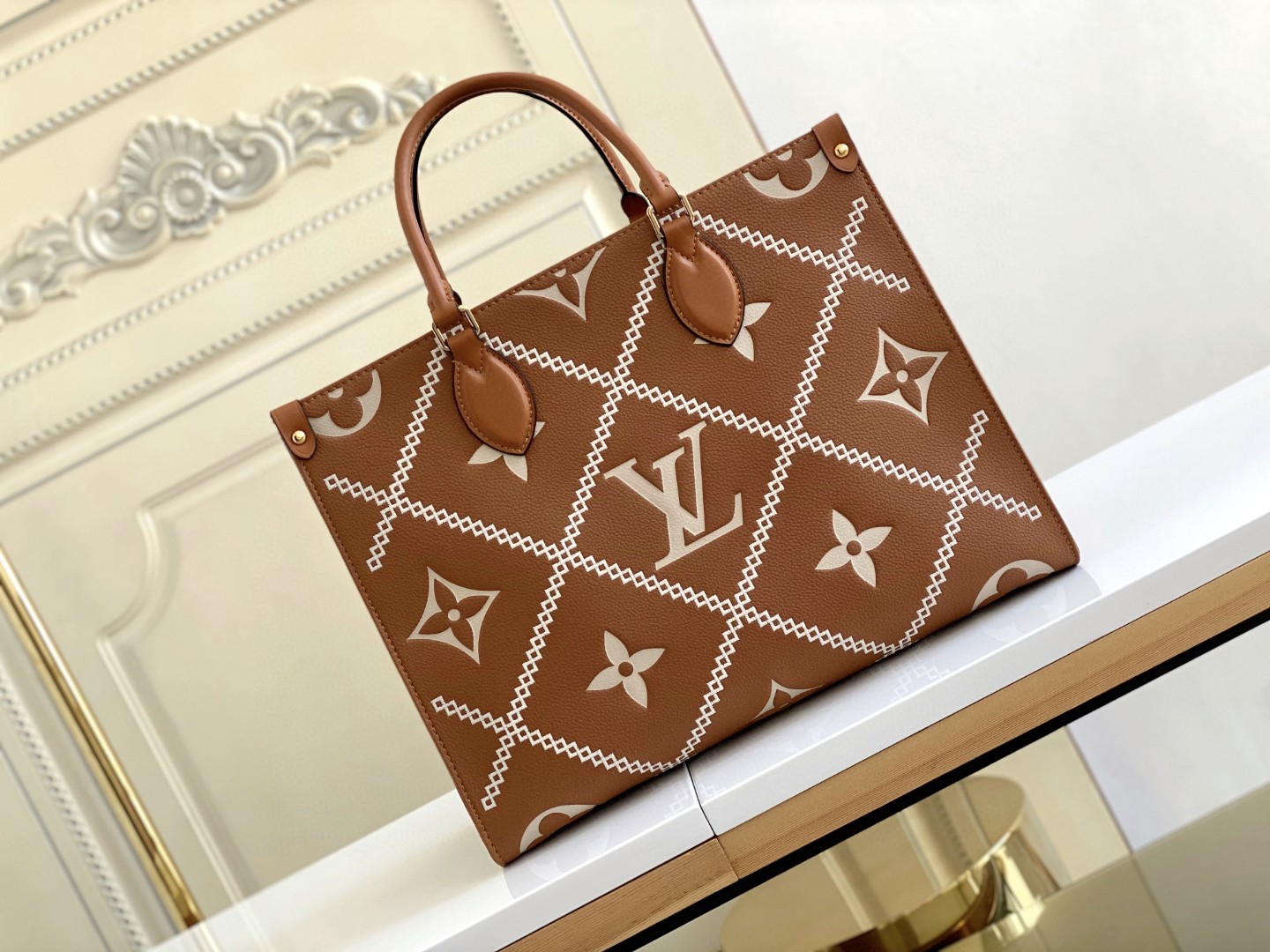 Louis Vuitton Onthego MM Tote Bag Monogram Empreinte Arizona Brown For Women, Women Handbags, Shoulder Bags And Crossbody Bags 13.8in/35cm