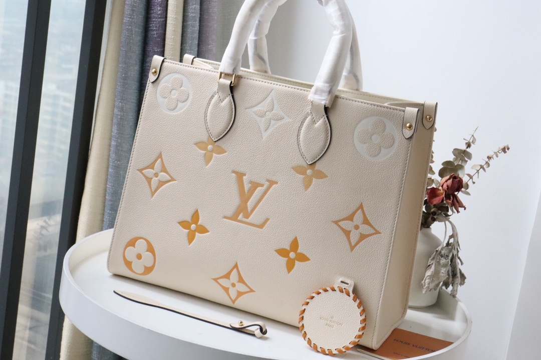 Louis Vuitton OnTheGo MM Tote Bag Monogram Empreinte Cream For The Pool Collection, Women’s Handbags 13.8in/35cm