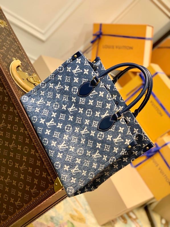 Louis Vuitton Onthego MM Tote Bag Navy Blue For Women 12.2in/31cm