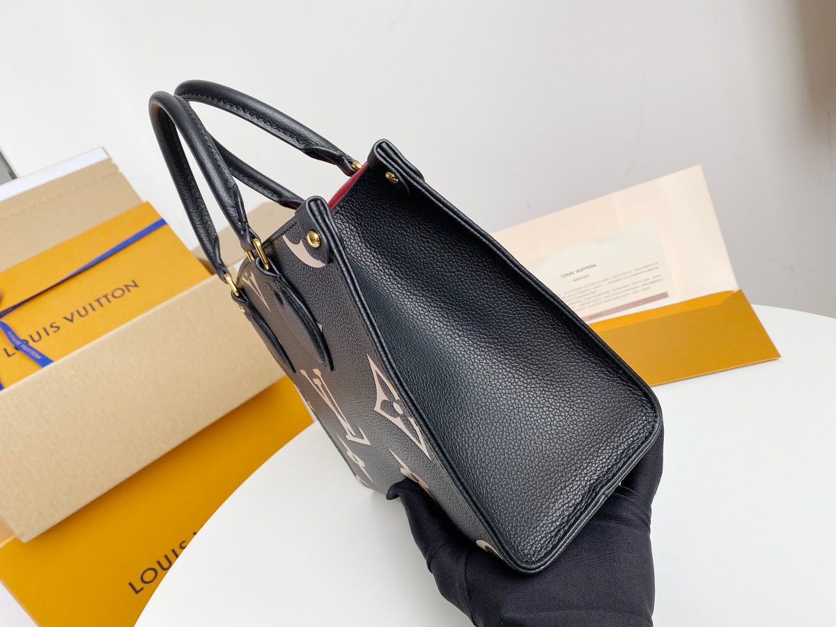 Louis Vuitton OnTheGo PM Tote Bag Monogram Empreinte Black/Beige For Women, Women’s Handbags, Shoulder And Crossbody Bags 9.8in/25cm