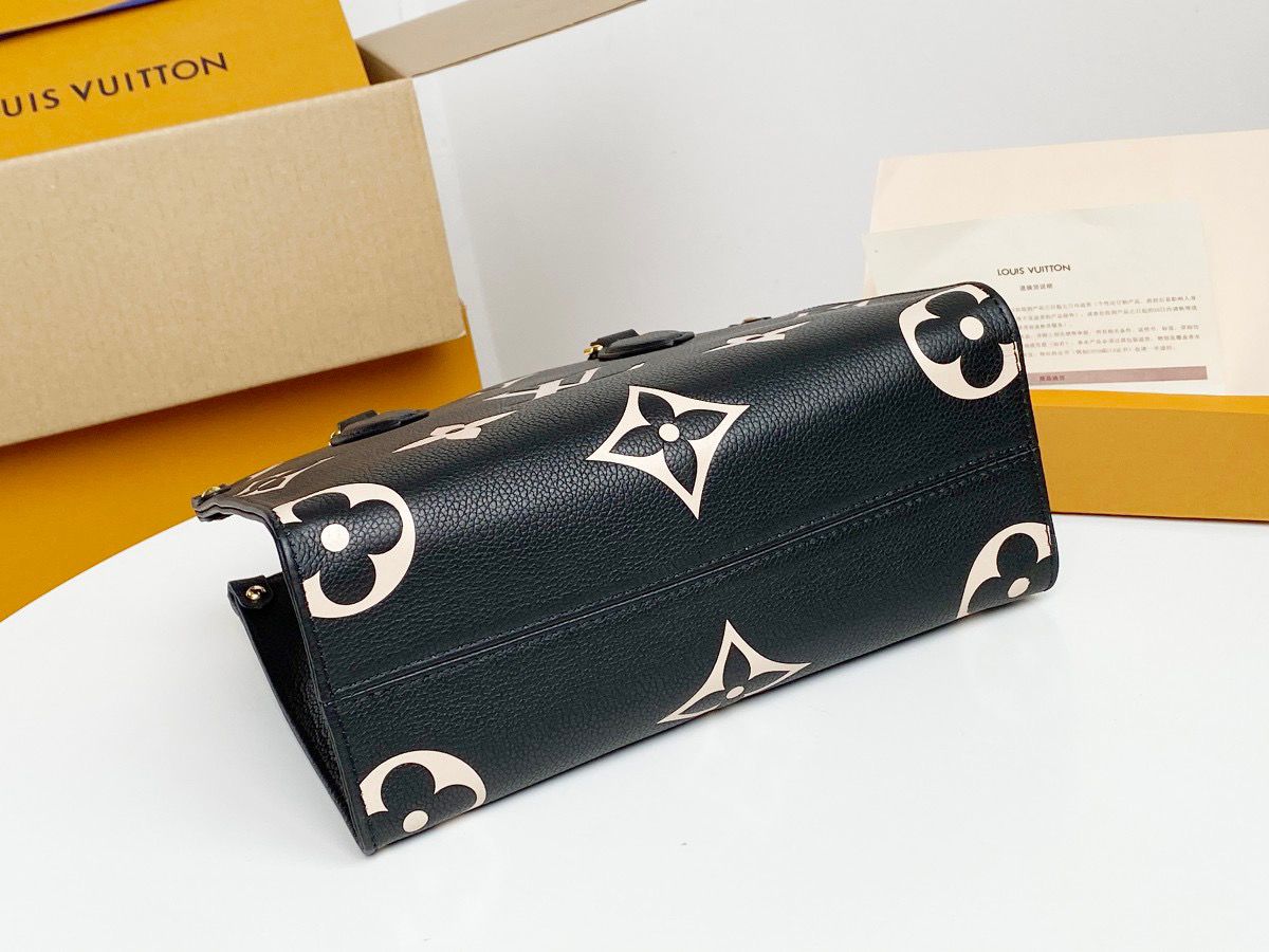 Louis Vuitton OnTheGo PM Tote Bag Monogram Empreinte Black/Beige For Women, Women’s Handbags, Shoulder And Crossbody Bags 9.8in/25cm