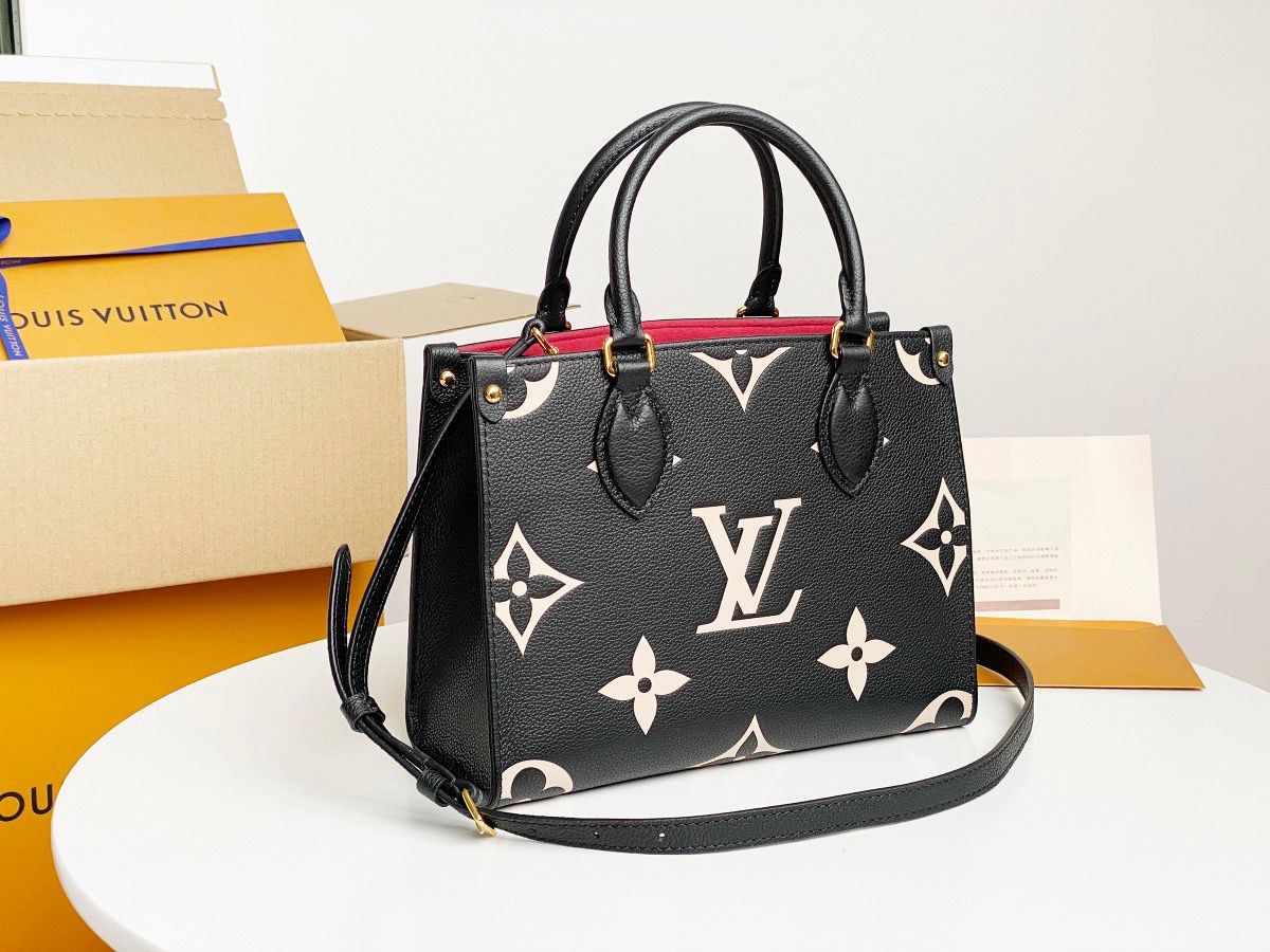 Louis Vuitton OnTheGo PM Tote Bag Monogram Empreinte Black/Beige For Women, Women’s Handbags, Shoulder And Crossbody Bags 9.8in/25cm