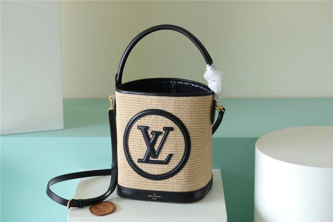 Louis Vuitton Petit Bucket Raffia Black For Women, Women’s Bags, Shoulder And Crossbody Bags 9.4in/24cm
