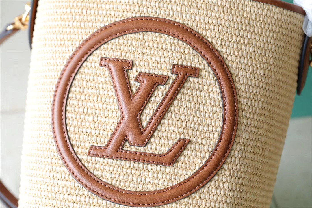Louis Vuitton Petit Bucket Raffia Caramel Brown For Women, Women’s Bags, Shoulder And Crossbody Bags 9.4in/24cm