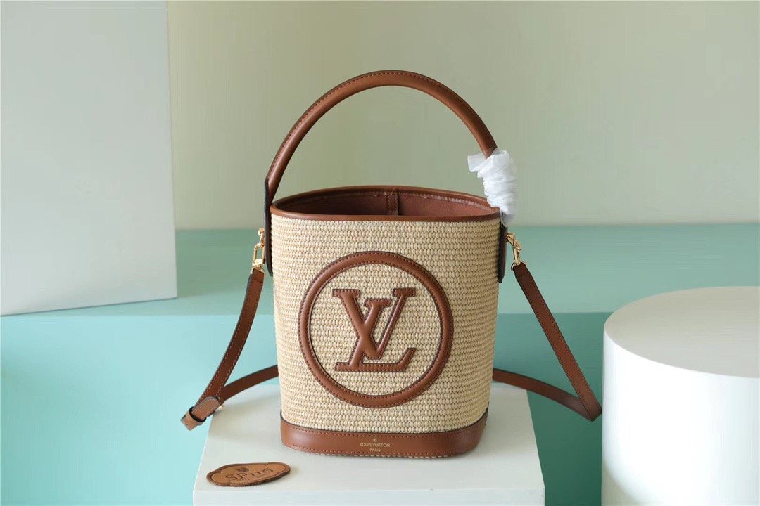 Louis Vuitton Petit Bucket Raffia Caramel Brown For Women, Women’s Bags, Shoulder And Crossbody Bags 9.4in/24cm