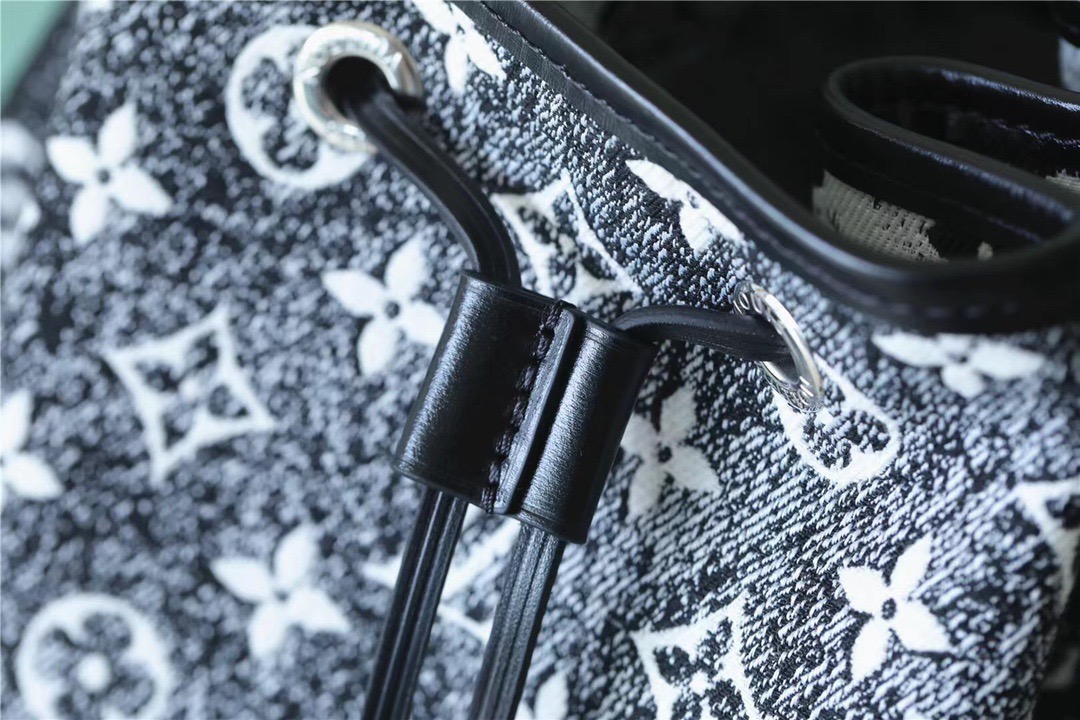 Louis Vuitton Petit Noe Monogram Jacquard Denim Black For Women, Women’s Handbags, Shoulder And Crossbody Bags 11.2in/28.5cm LV
