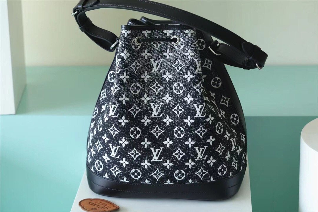 Louis Vuitton Petit Noe Monogram Jacquard Denim Black For Women, Women’s Handbags, Shoulder And Crossbody Bags 11.2in/28.5cm LV
