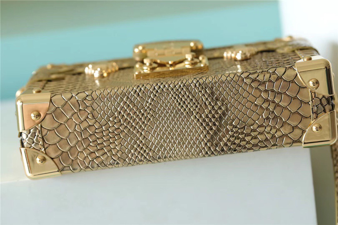 Louis Vuitton Petite Malle High Shiny Alligator By Nicolas Ghesquiere Gold For Women, Women’s Handbags, Shoulder And Crossbody Bags 7.9in/20cm LV 