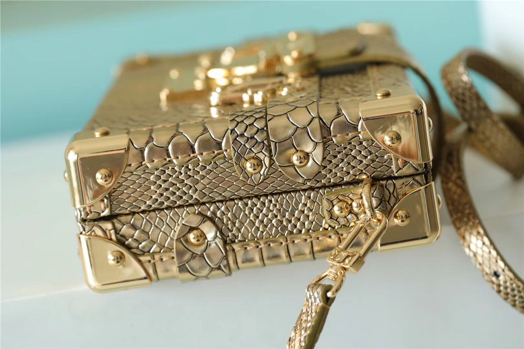 Louis Vuitton Petite Malle High Shiny Alligator By Nicolas Ghesquiere Gold For Women, Women’s Handbags, Shoulder And Crossbody Bags 7.9in/20cm LV 