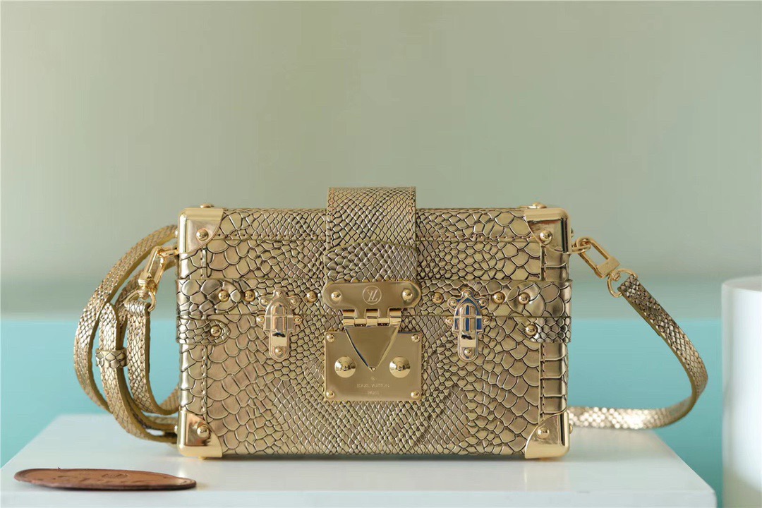 Louis Vuitton Petite Malle High Shiny Alligator By Nicolas Ghesquiere Gold For Women, Women’s Handbags, Shoulder And Crossbody Bags 7.9in/20cm LV 
