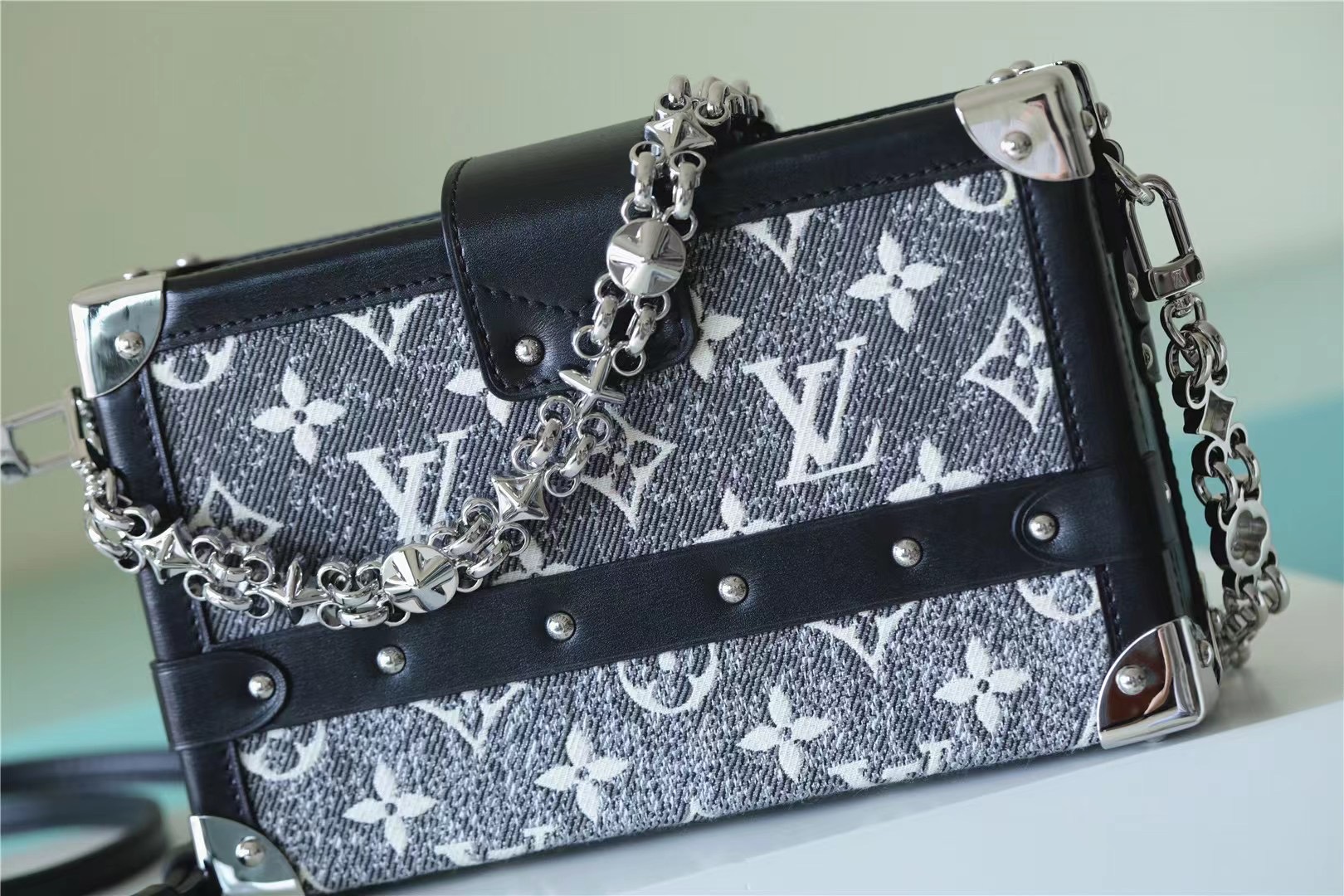 Louis Vuitton Petite Malle Monogram Jacquard Denim Gray For Women 7.9in/20cm