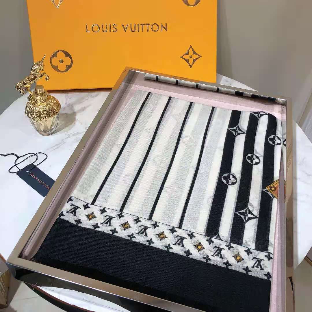 Louis Vuitton Plaid Denim Shawl White And Black For Women