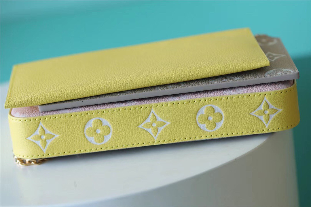 Louis Vuitton Pochette Felicie Monogram Empreinte Pink/ Beige/ Yellow For Women, Women’s Handbags, Shoulder And Crossbody Bags 21cm/8.3in