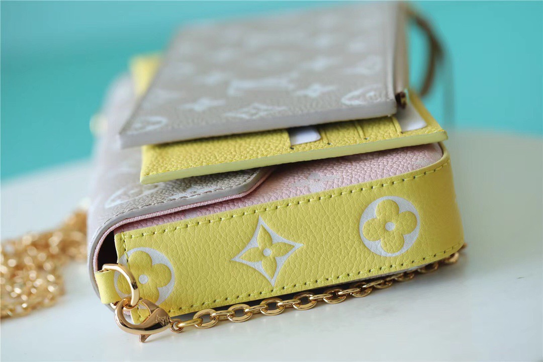 Louis Vuitton Pochette Felicie Monogram Empreinte Pink/ Beige/ Yellow For Women, Women’s Handbags, Shoulder And Crossbody Bags 21cm/8.3in