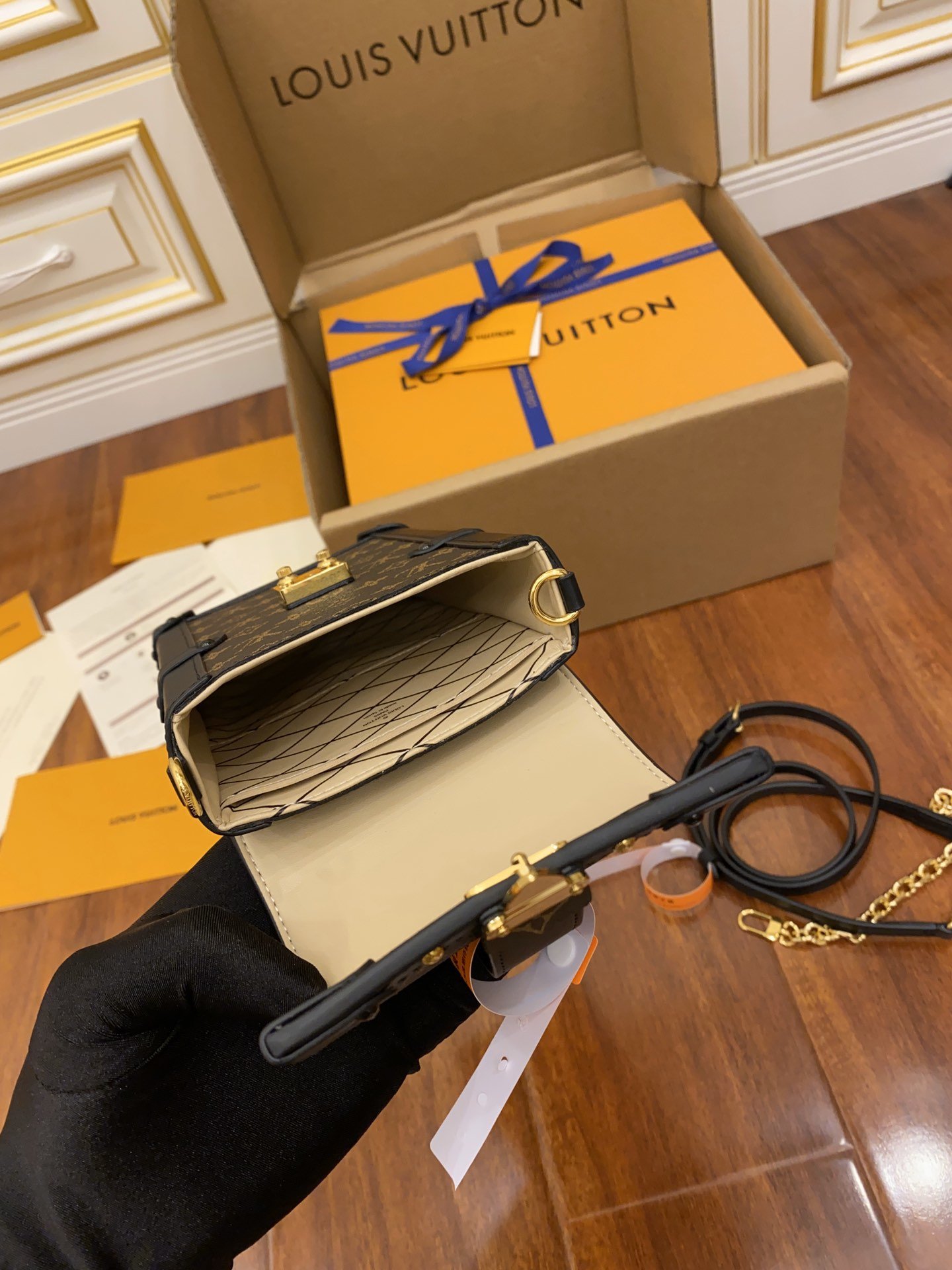Louis Vuitton Pochette Trunk Verticale Monogram Canvas Black For Women, Women’s Chain Wallet 6.9in/18cm