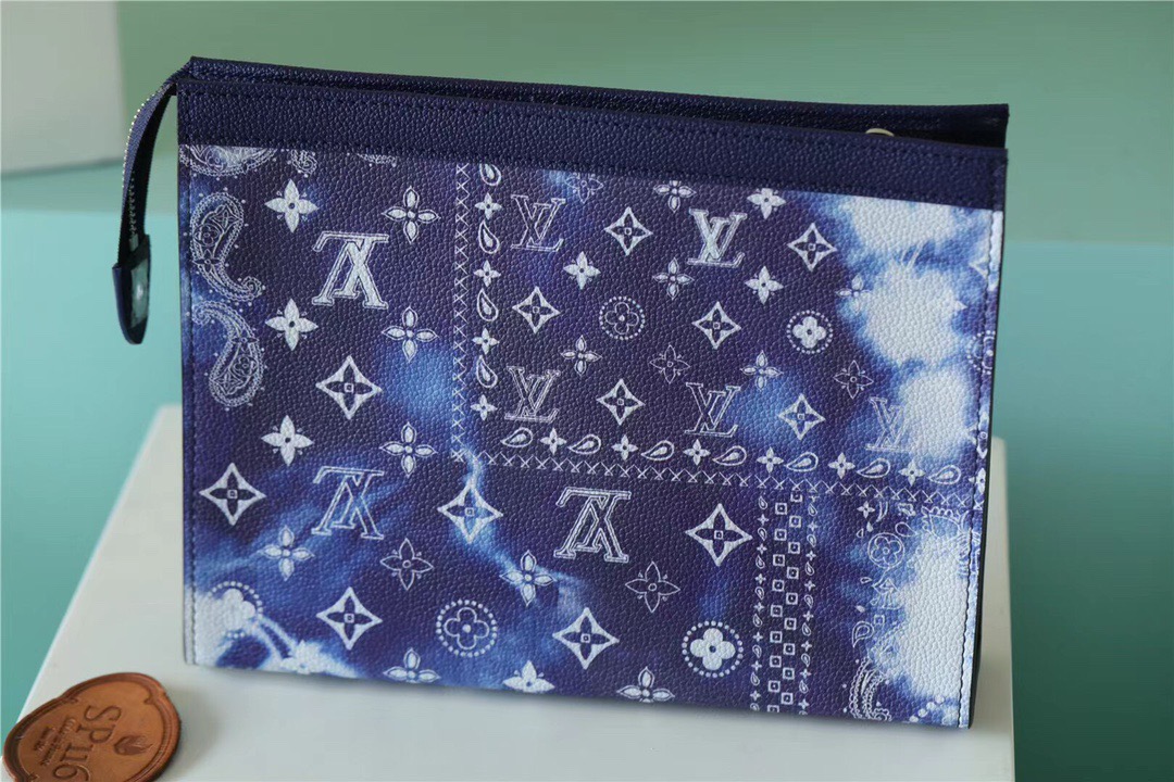 Louis Vuitton Pochette Voyage MM Blue Monogram Black For Men 10.6in/27cm