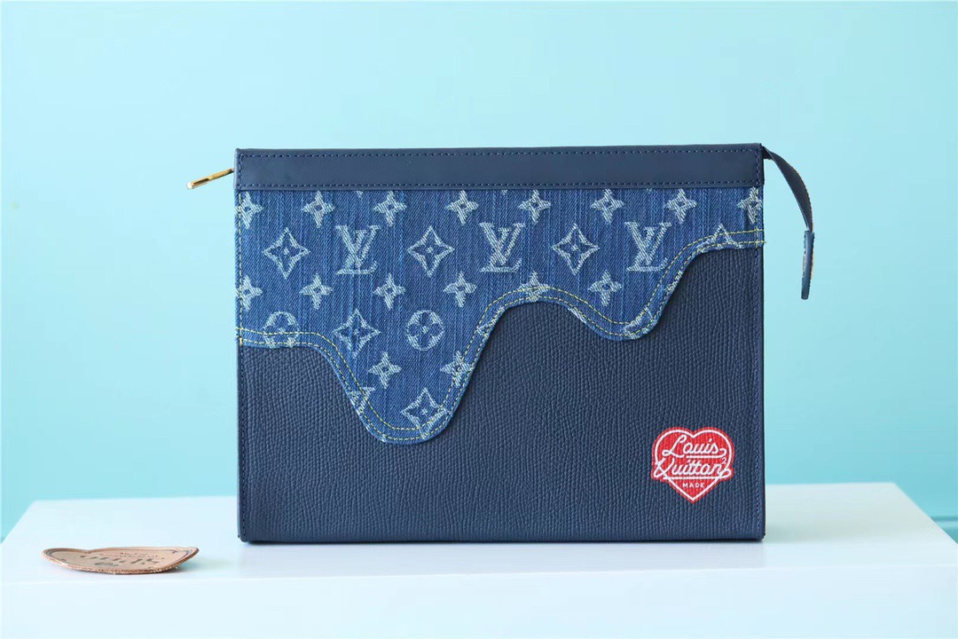 Louis Vuitton Pochette Voyage MM Monogram Drip Blue By Nigo For Pre-Spring, Men’s Travel Accessories 27cm