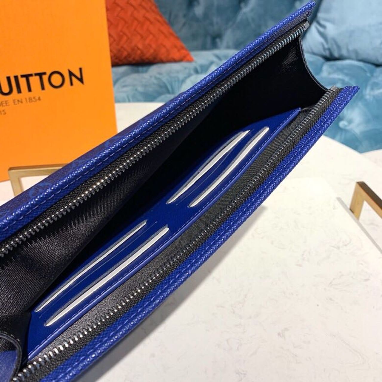 Louis Vuitton Pochette Voyage MM Monogram Eclipse Canvas Pacific Blue For Men, Men’s Bags, Travel Bags 10.6in/27cm