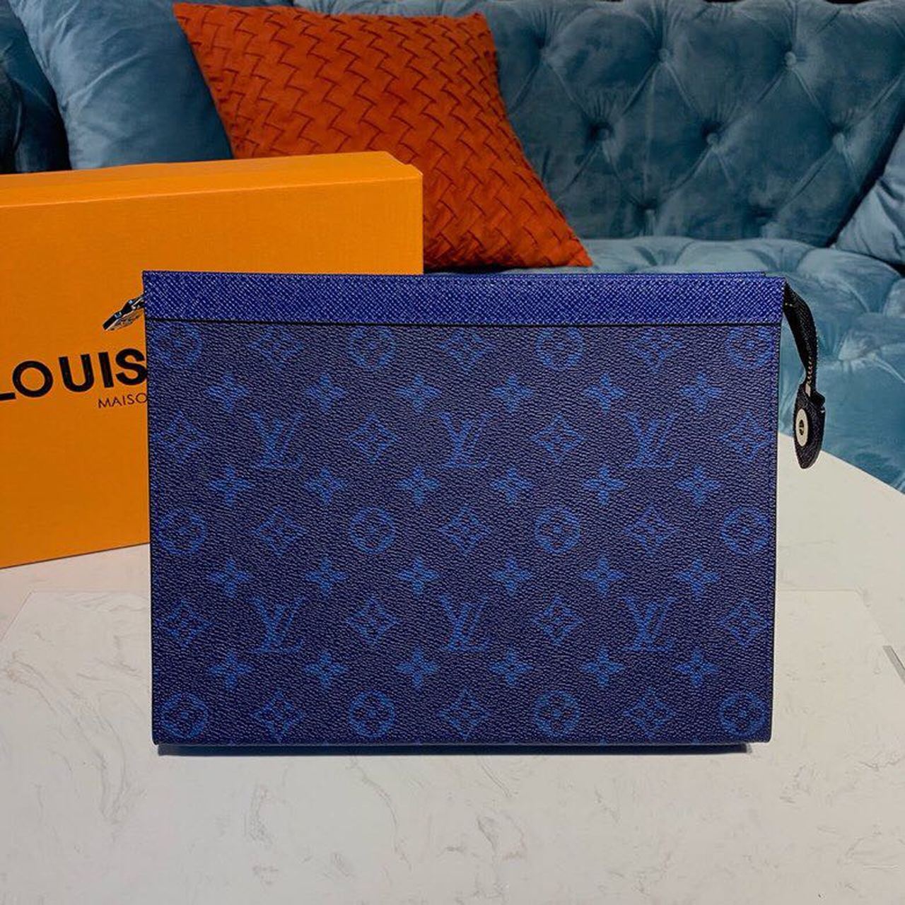 Louis Vuitton Pochette Voyage MM Monogram Eclipse Canvas Pacific Blue For Men, Men’s Bags, Travel Bags 10.6in/27cm