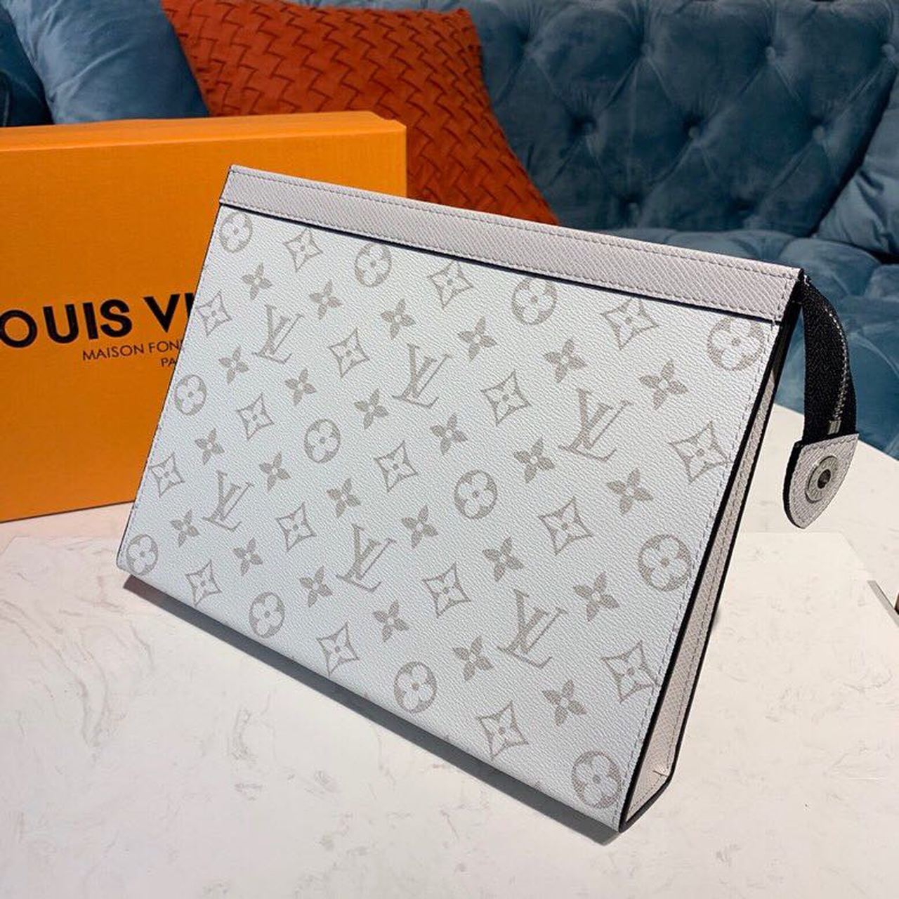 Louis Vuitton Pochette Voyage MM Monogram Eclipse Canvas Silver For Men, Men’s Bags, Travel Bags 10.6in/27cm LV