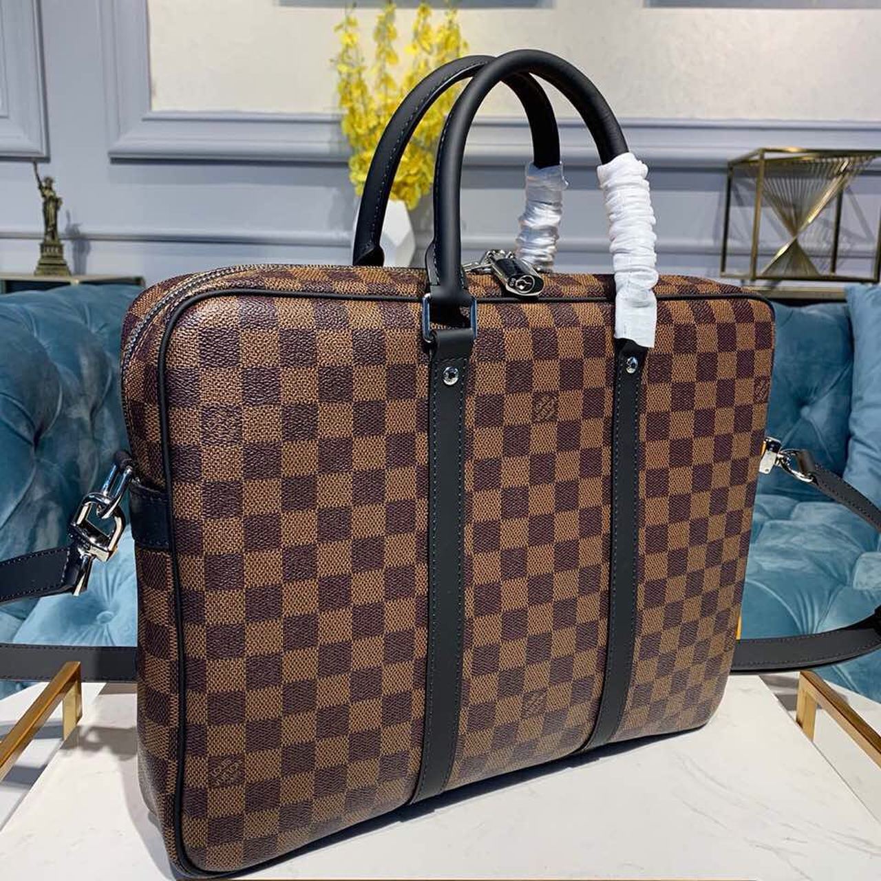 Louis Vuitton Porte Documents Voyage PM Damier Ebene Canvas For Women, Women’s Handbags, Shoulder And Crossbody Bags 14.6in/37cm