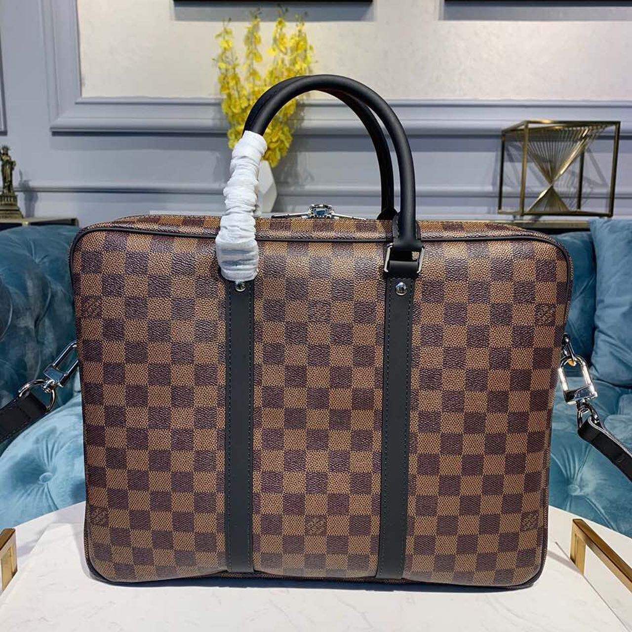 Louis Vuitton Porte Documents Voyage PM Damier Ebene Canvas For Women, Women’s Handbags, Shoulder And Crossbody Bags 14.6in/37cm