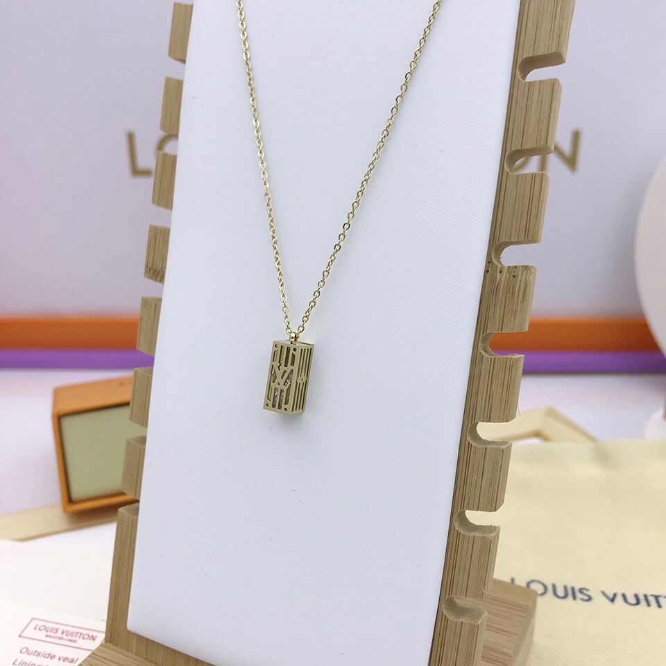 Louis Vuitton Rectangular Pendant Necklace Gold Tone For Women
