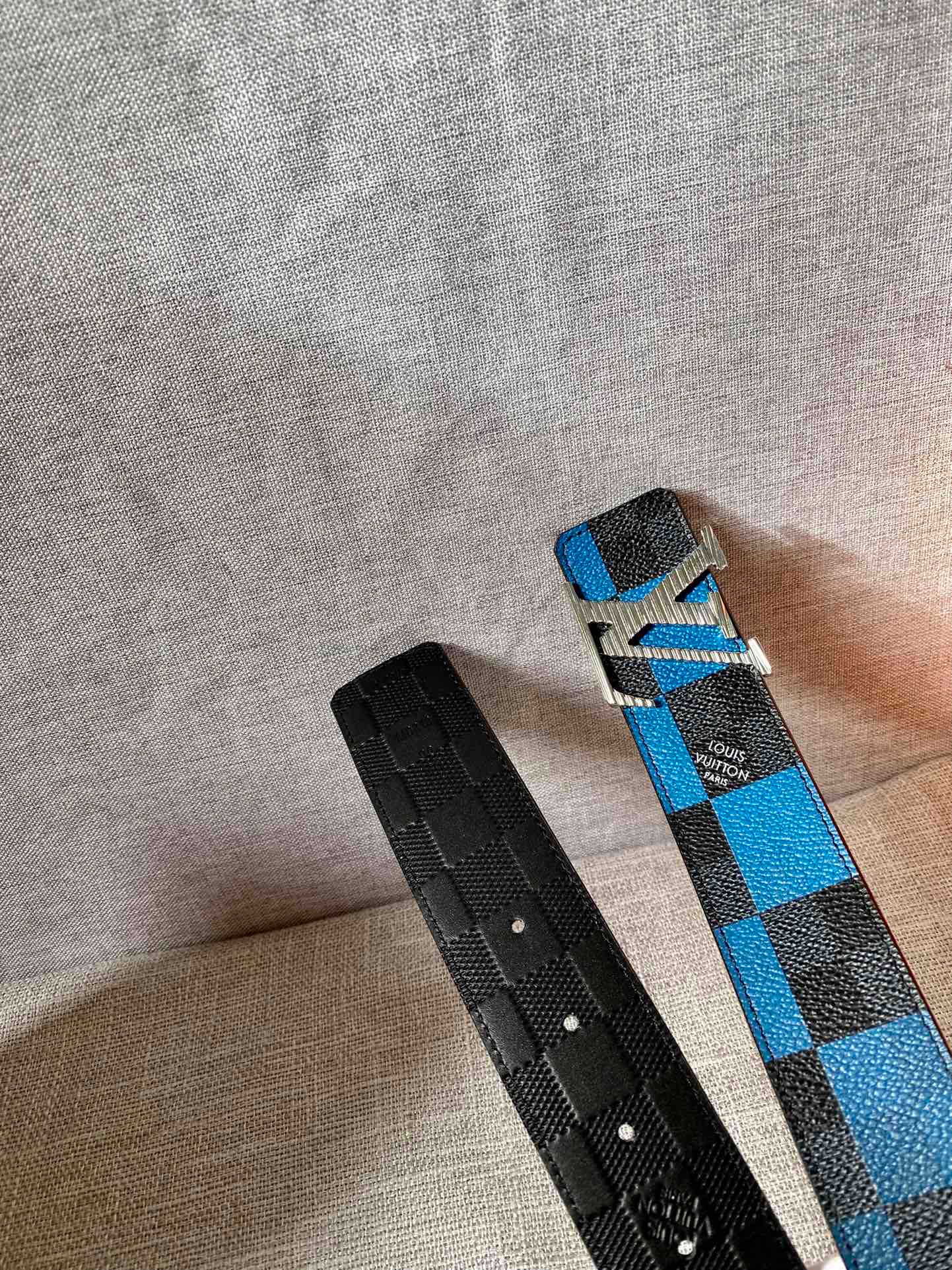 Louis Vuitton Reversible LV Belt Damier Graphite 3D Canvas Blue and Black LV Women Belt