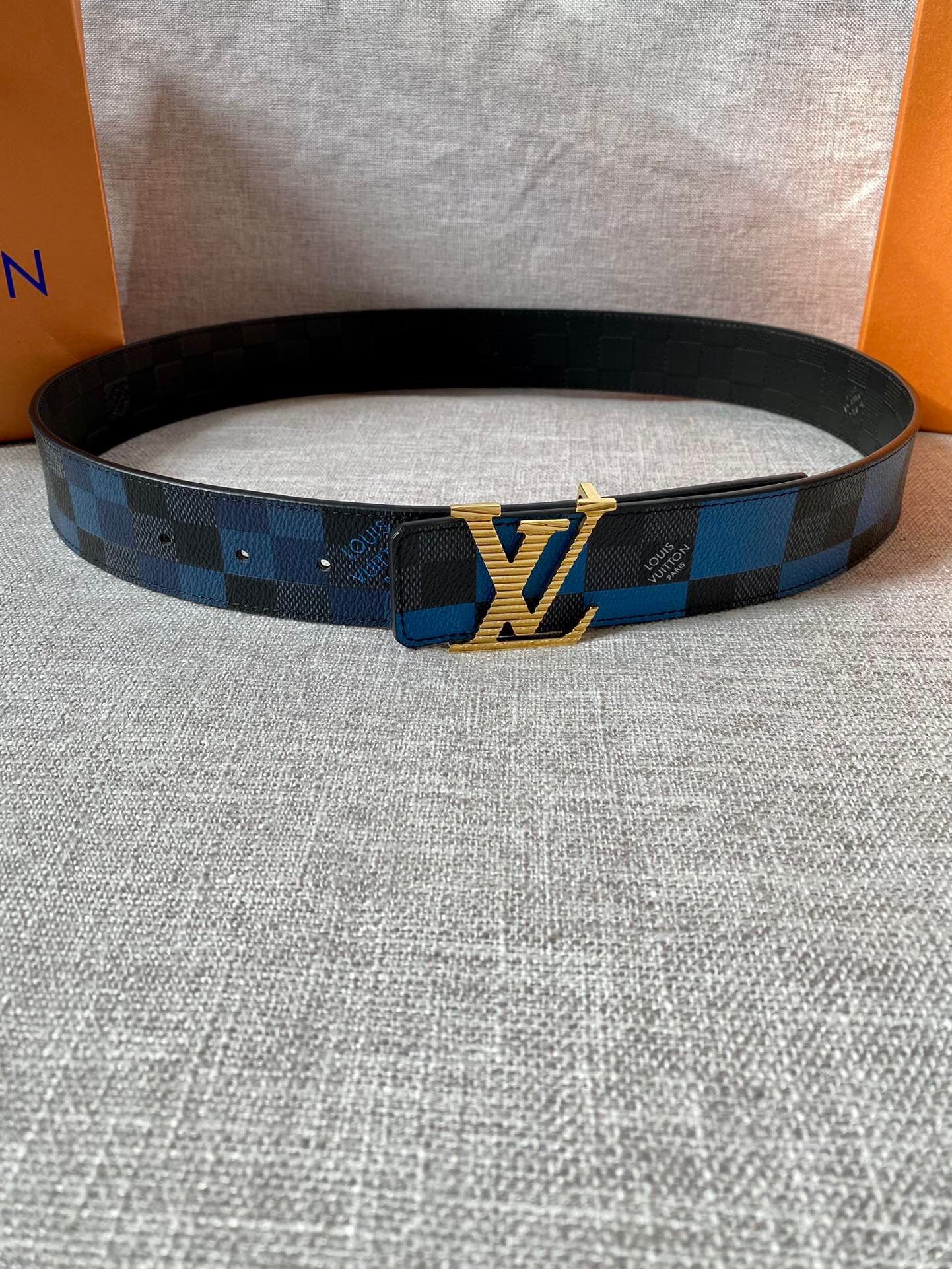 Louis Vuitton Reversible LV Belt Damier Graphite 3D Canvas Blue and Black LV Women Belt