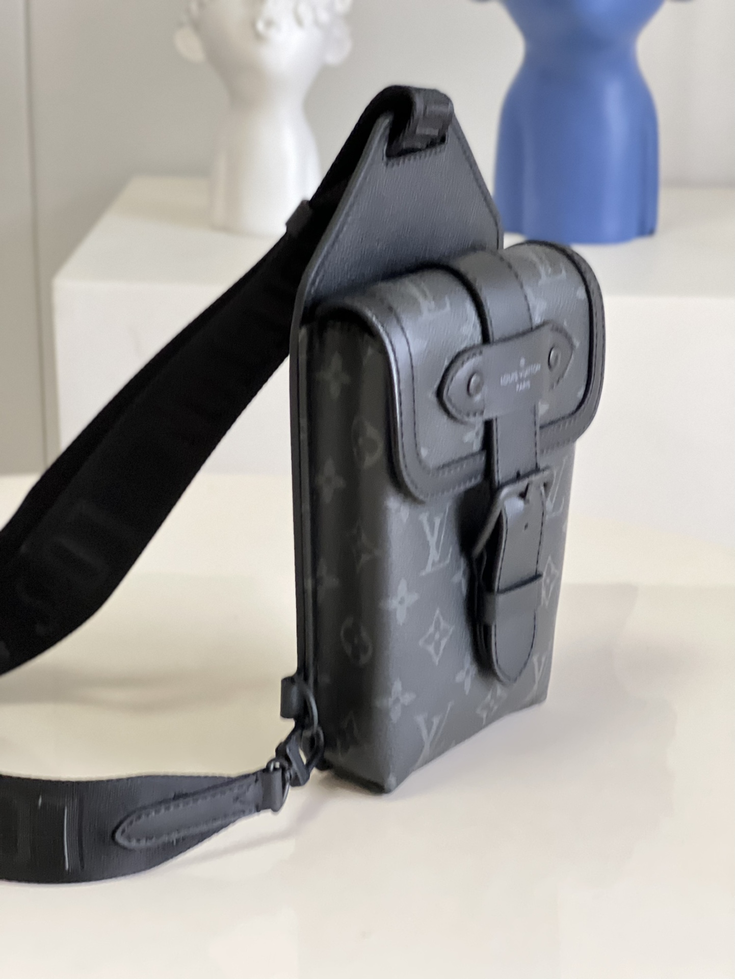 Louis Vuitton Saumur Slingbag Monogram Eclipse Black For Men, Men’s Bags, Crossbody Bags 7.1in/18cm