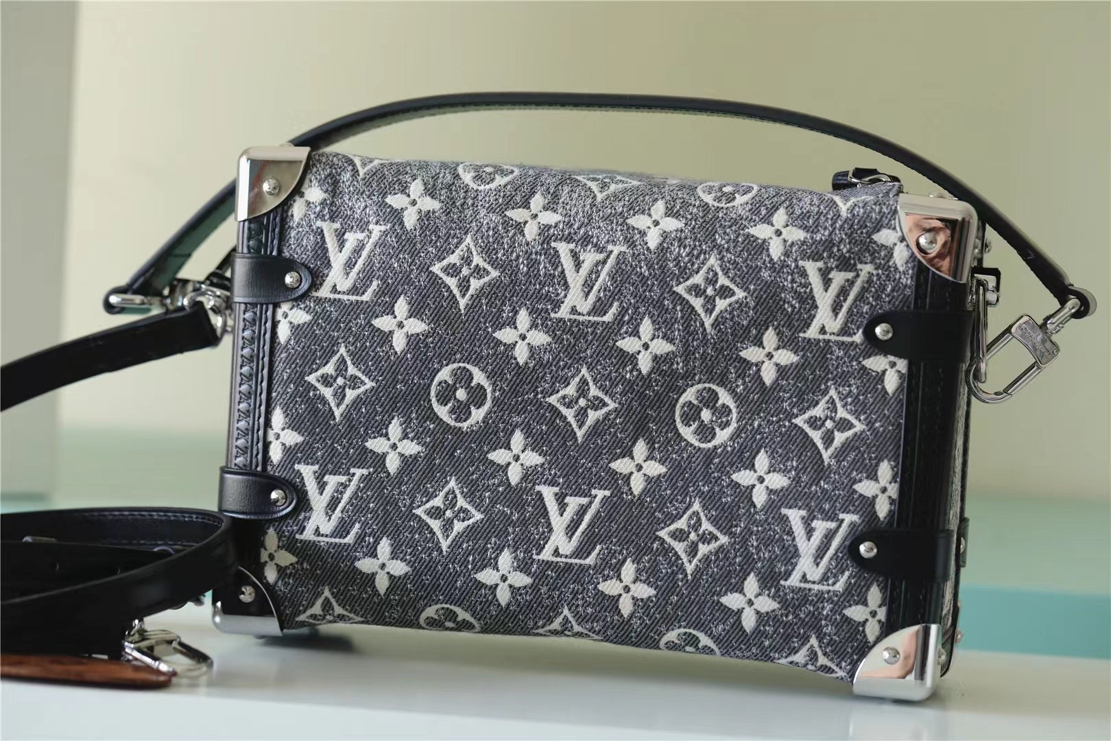 Louis Vuitton Side Trunk Monogram Jacquard Denim Black For Women 8.3in/21cm