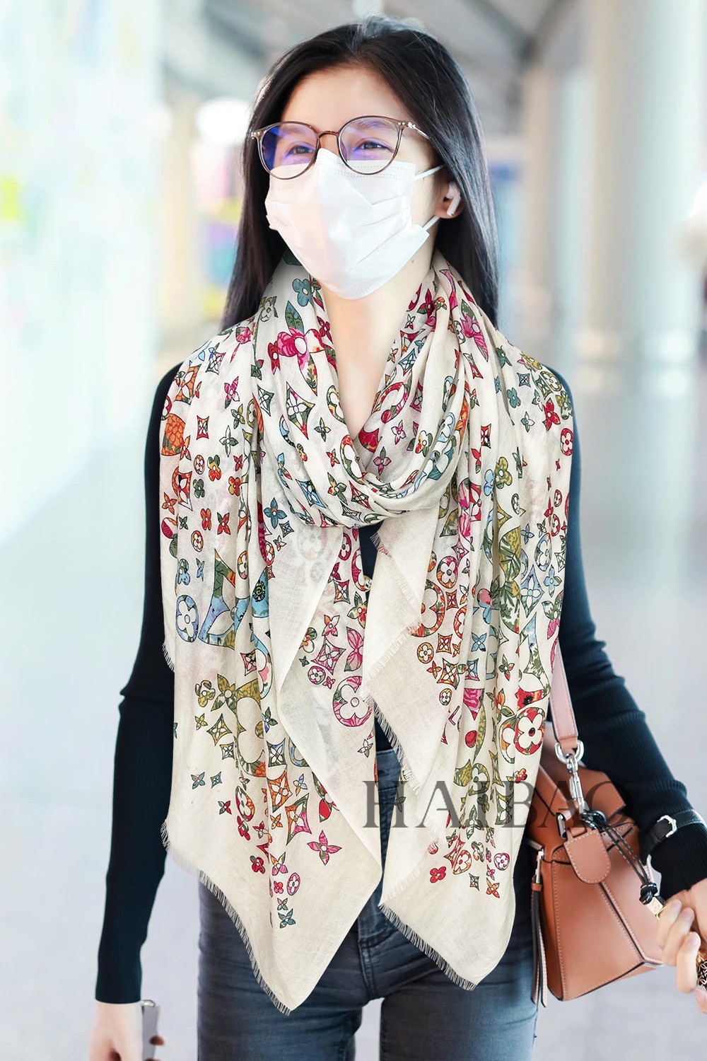Louis Vuitton Silk Monogram Multicolor in White Rectangle Scarf 200cm/78in