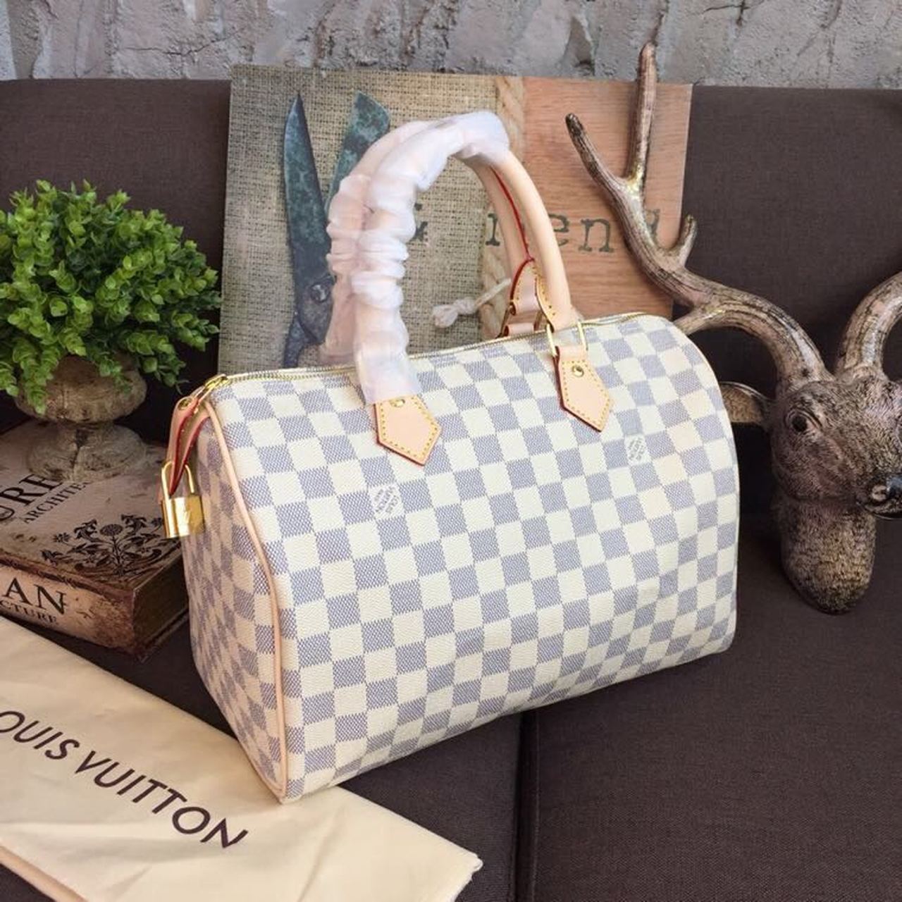 Louis Vuitton Speedy 30 Damier Azur Canvas For Women, Women’s Handbags 11.8in/30cm