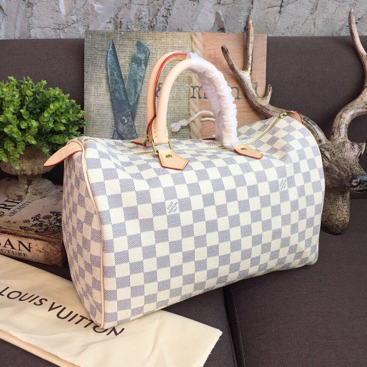 Louis Vuitton Speedy 35 Damier Azur Canvas For Women, Women’s Handbags 13.8in/35cm