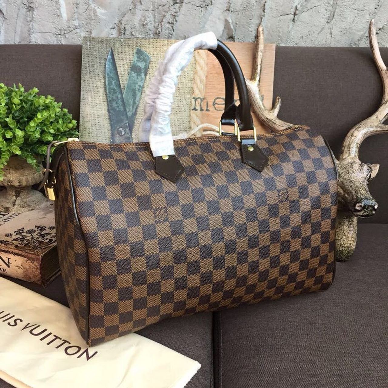 Louis Vuitton Speedy 35 Damier Ebene Canvas For Women, Women’s Handbags, Travel Bags 13.8in/35cm