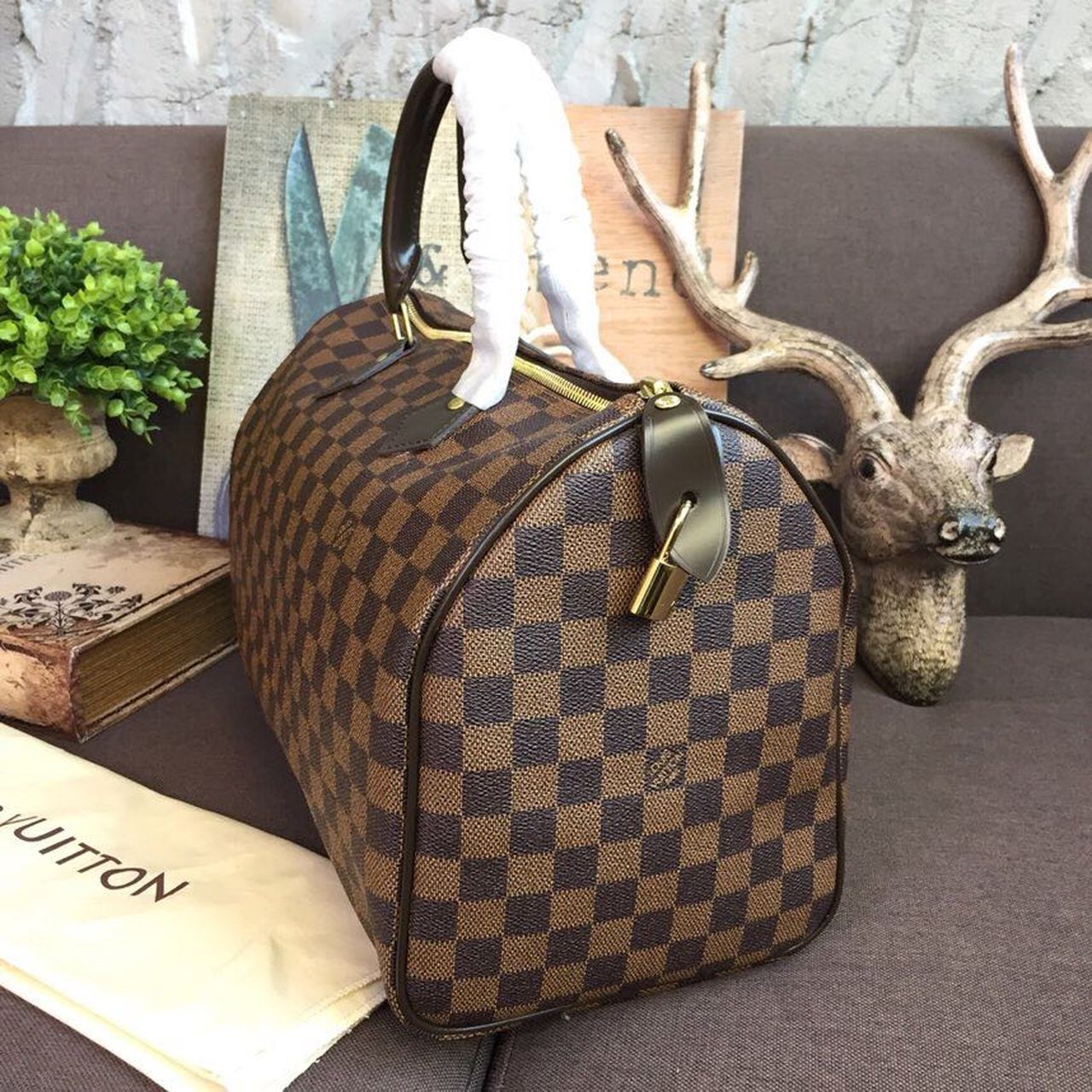 Louis Vuitton Speedy 35 Damier Ebene Canvas For Women, Women’s Handbags, Travel Bags 13.8in/35cm