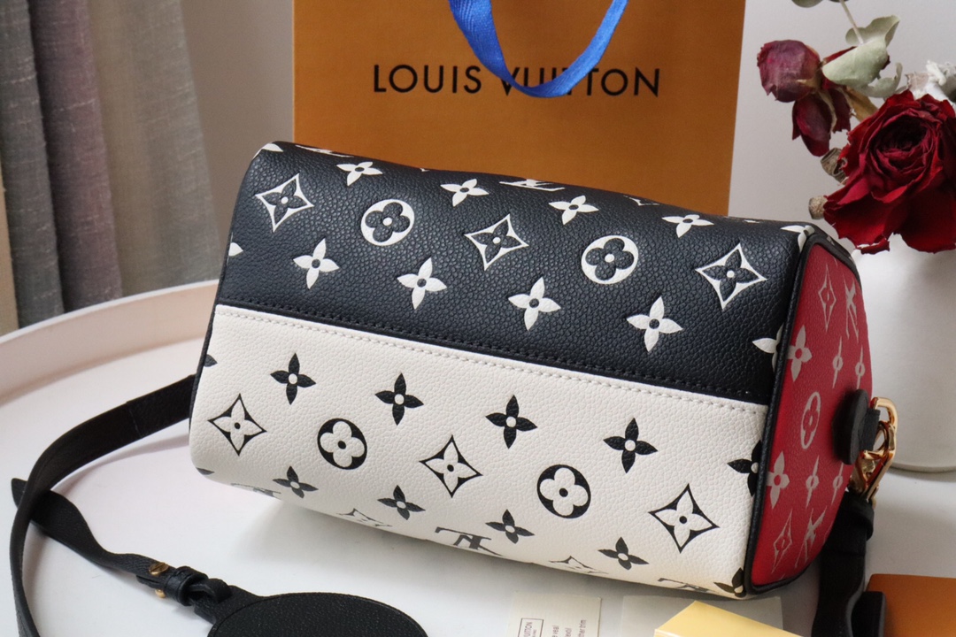 Louis Vuitton Speedy Bandoulière 20 Monogram Empreinte Black/White/Pink For Women, Women’s Handbags 8.1in/21cm
