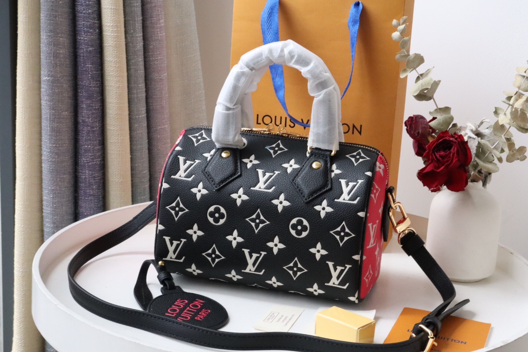 Louis Vuitton Speedy Bandoulière 20 Monogram Empreinte Black/White/Pink For Women, Women’s Handbags 8.1in/21cm