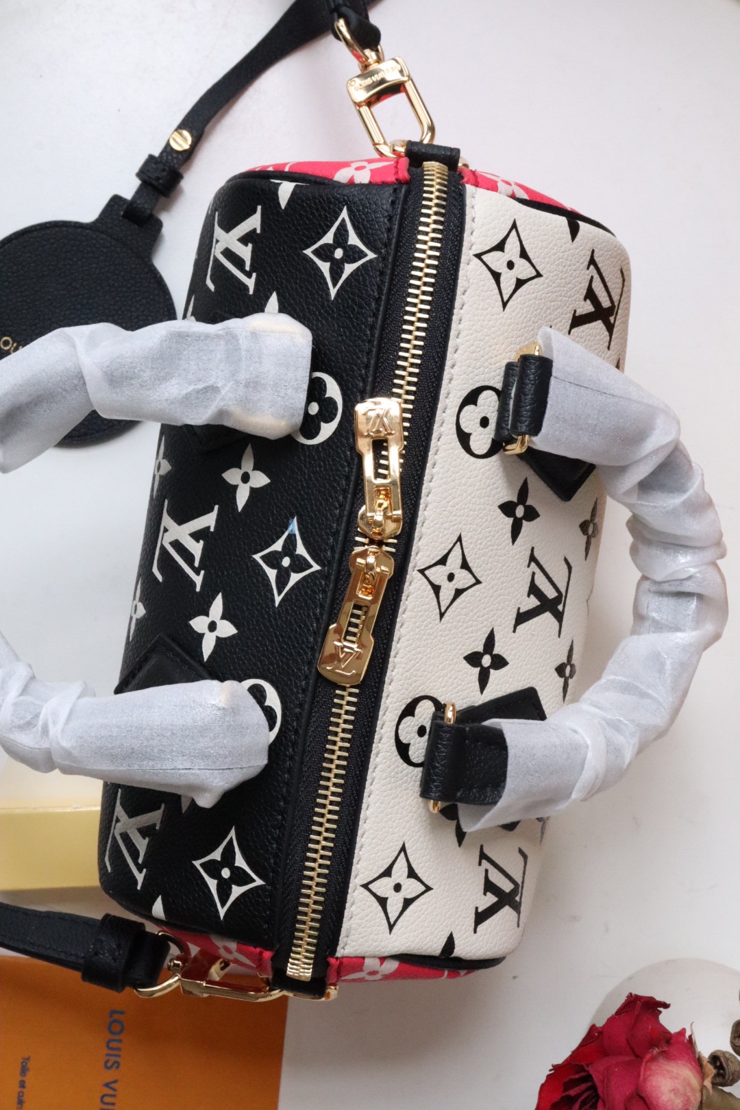 Louis Vuitton Speedy Bandoulière 20 Monogram Empreinte Black/White/Pink For Women, Women’s Handbags 8.1in/21cm